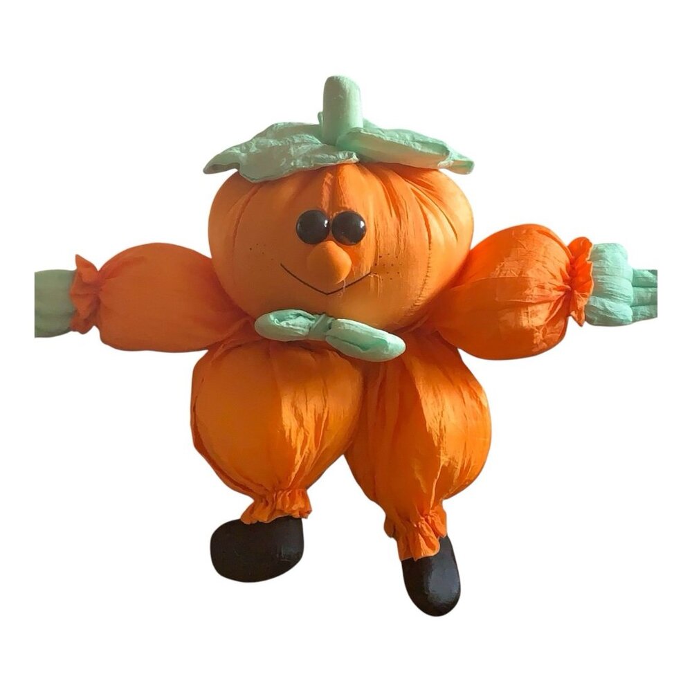 Vtg 90s Halloween Pumpkin Puffy Nylon Stuffed 22" Plush Joelson International